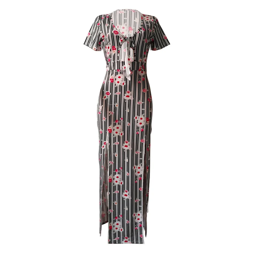 African Floral Print Sexy Long Dress Women Elegant Party Vintage Robe Gray Stripe Dinner Maxi Dresses Trips Casual Vestidos | Свадьбы и