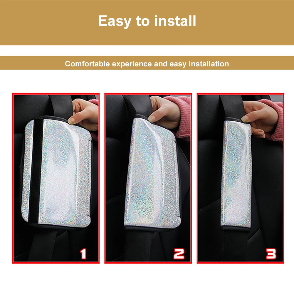 

2PCS Crystal Car Seat Belt Shoulder Pads Shiny Rhinestones Decorations for Women Girls PU Leather Seat Belt Pad Car Accessories