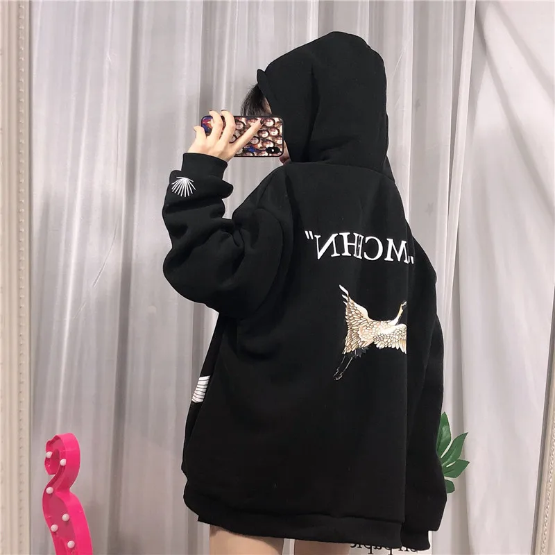 Японский бренд Tide толстовки с принтом Красного коронованного Журавля свободная