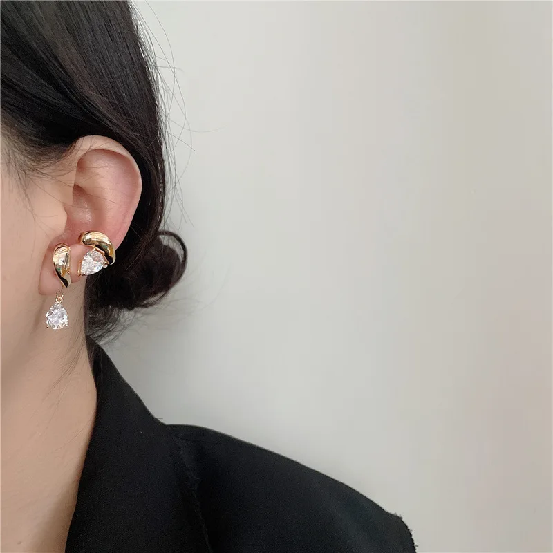 Корейский геометрической формы крючок с украшением в виде кристаллов для ушей
