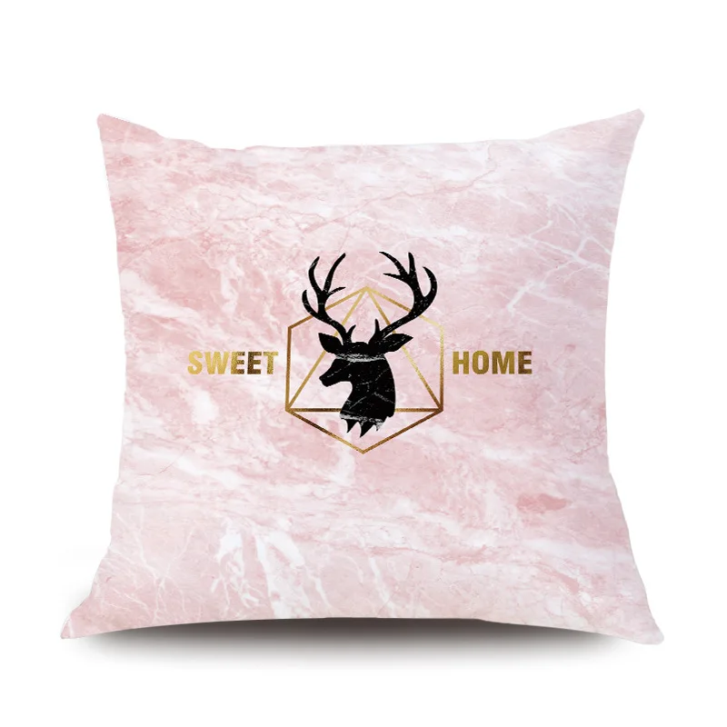 Скандинавский мраморный геометрический чехол для подушки олень розовый черный