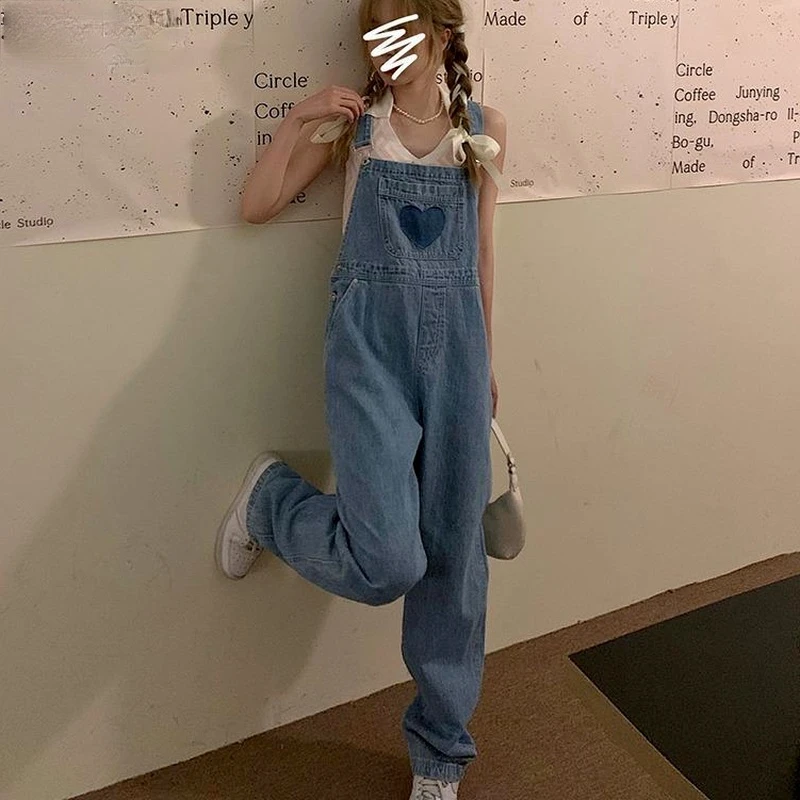 Women Denim Jumpsuits Sweet Vintage Spliced Japan Style Kawaii Streetwear Overalls Fashionable Loose Leisure Harajuku Students |