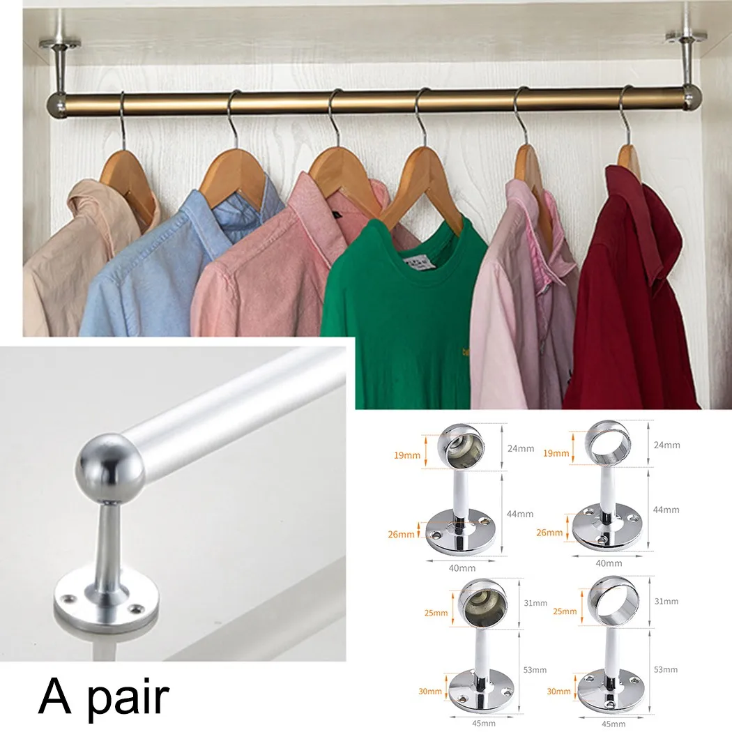 

19/25mm Fixtures Support Brackets SocketsWardrobe Pole / Rail Support Bracket Stainless Steel Rust-resistant Closet Rod Bracket