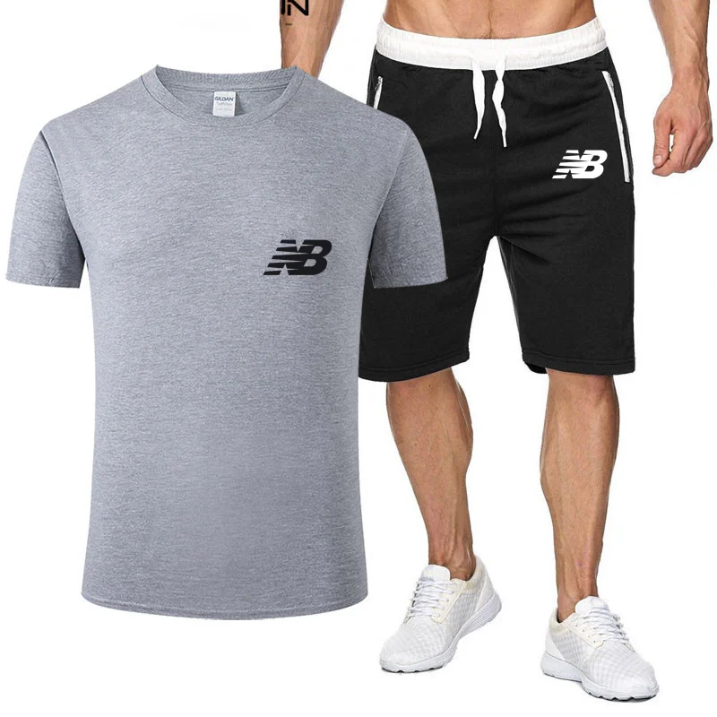 

New men's suit T-shirt + shorts 2 piece casual sportswear men's suit printed shirt + pants gym shorts