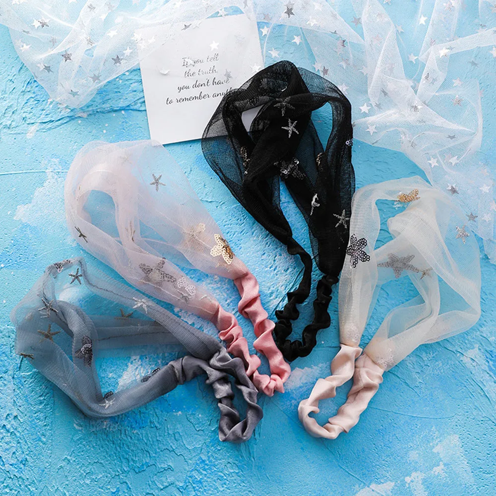 Эластичная Кружевная повязка на голову с вышивкой в виде звезды |