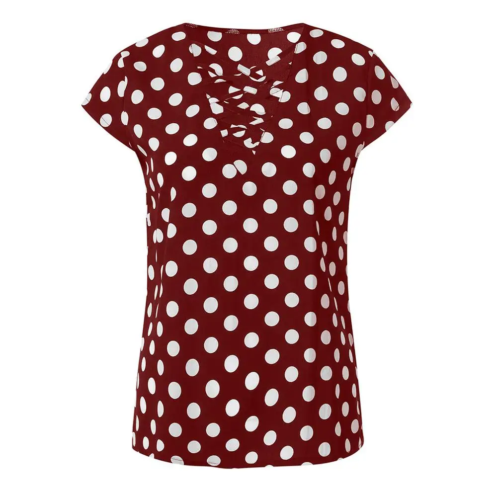 Топ женский шифоновый с V-образным вырезом модная пикантная туника в горошек