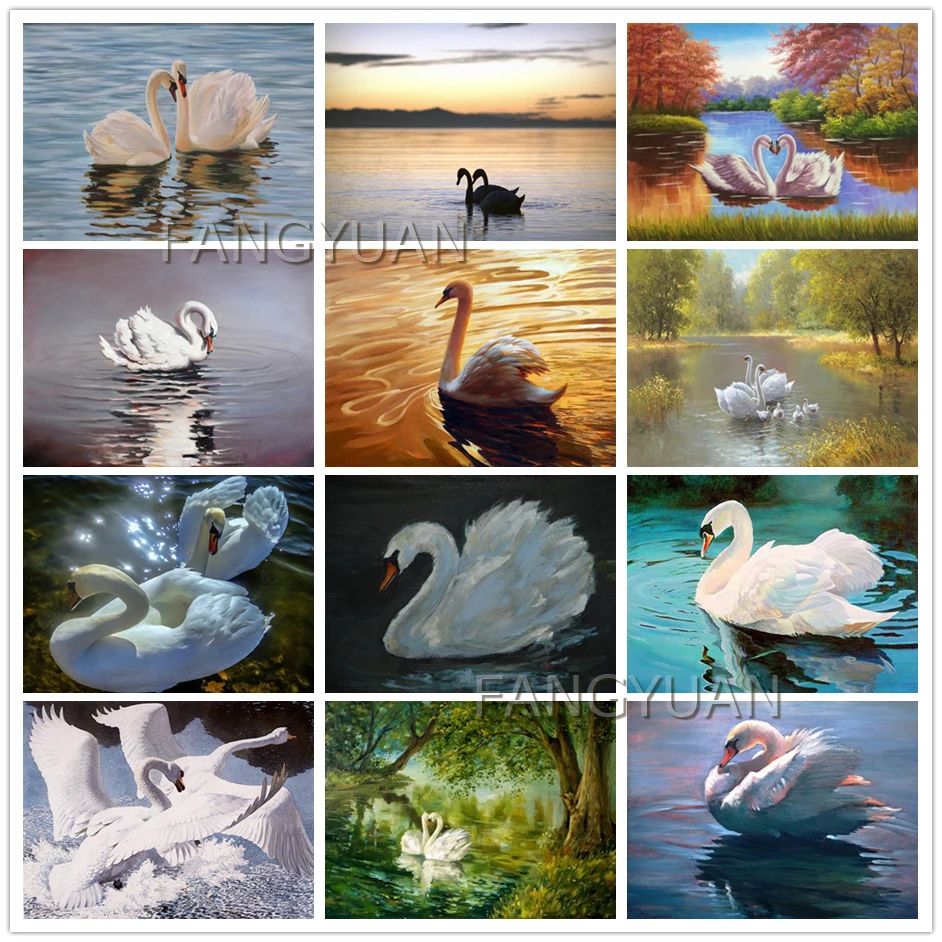 

5D Diy Diamond Painting Swan Mosaic Animals Full Square Round Drill Rhinestone Embroidery Lake Scenery Home Decor Wall Pictures