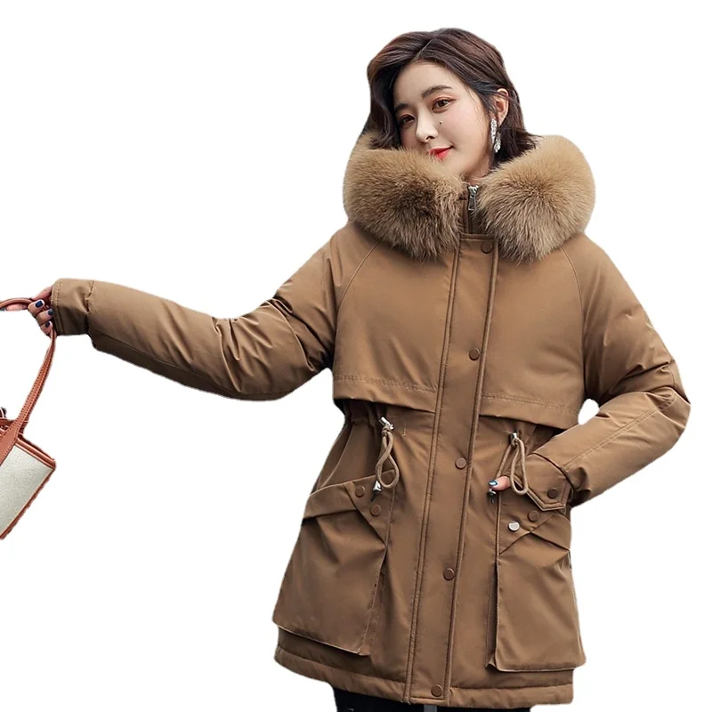 Fashion 3XL Zipper Cotton Liner Winter Jacket Women Warm Mid-Long Hooded Parka New 2021 Slim Ladies Chic Velvet Coat