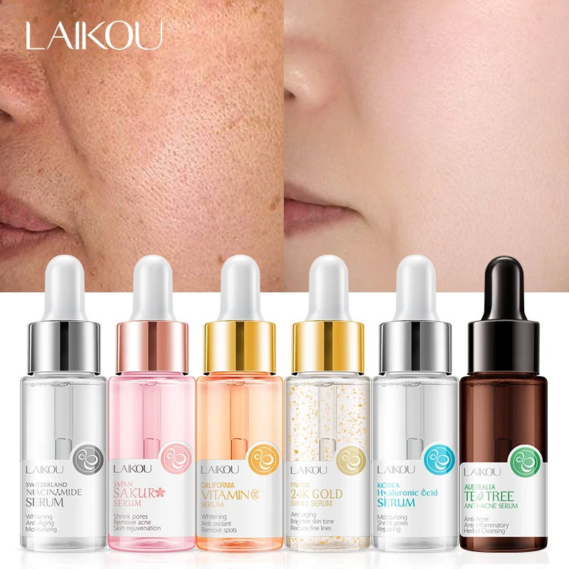 

LAIKOU Vitamin C Whitening Serum 24K Gold Snail Anti-Aging Essence Hyaluronic Acid Sakura Moisturizing Anti Acne Oil Control