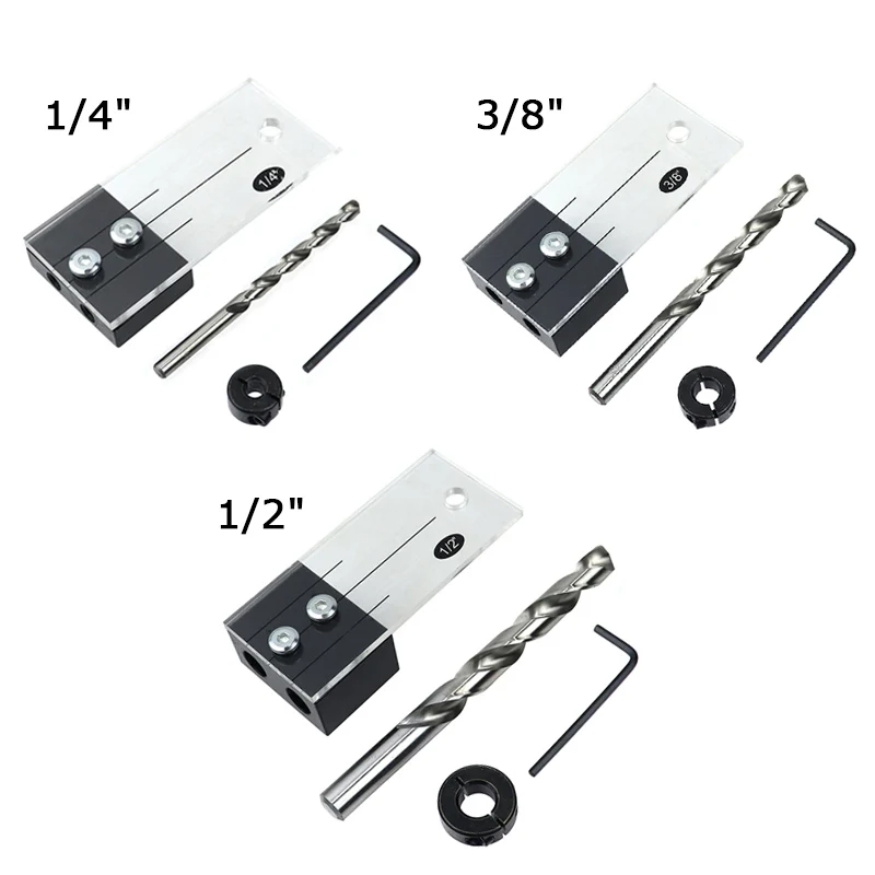 3pcs Дюбель сверлильный кондуктор набор 1/2 ''3/8'' 1/4 ''карманное отверстие джиг акриловые лица сверлильный локатор дыр DIY деревообрабатывающие столярные инструменты - Цвет: 3pcs