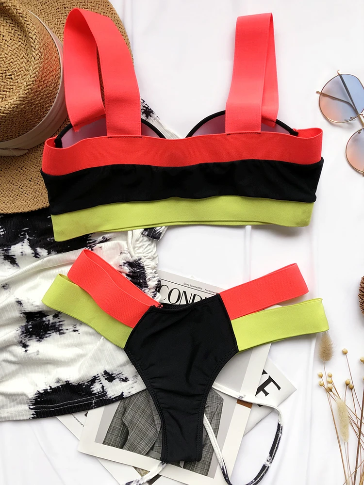 

Contrast Color Sexy Bikinis Push Up Bikini 2021 Hot Sale Underwire Padded Bra Swimsuit Female Swimwear Women Biquini
