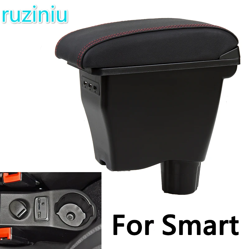 

For smart fortwo armrest box universal car center console smart forfour caja modification double raised with USB no assembly