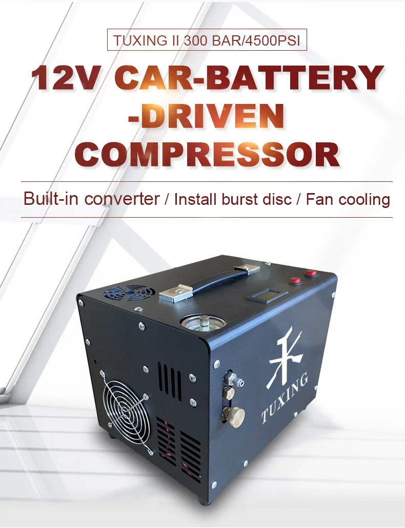 

TXET062 4500psi 300bar 12V PCP Compressor High Pressure Air Pump For PCP Air Rifle Pneumatic Inflator With Built In Transformer