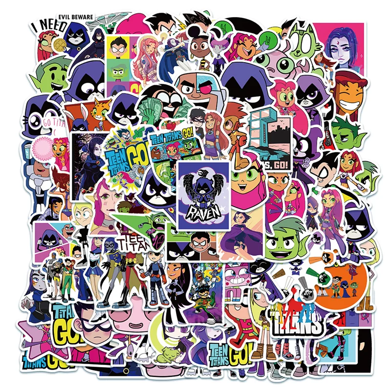 &iexcl;10/50/100 Uds., Titanes adolescentes, Go! Maleta de graffiti de dibujos animados, equipaje, port&aacute;til, tel&eacute;fono m&oacute;vil, taza de agua, calcoman&iacute;a para refrigerador, regalo-0