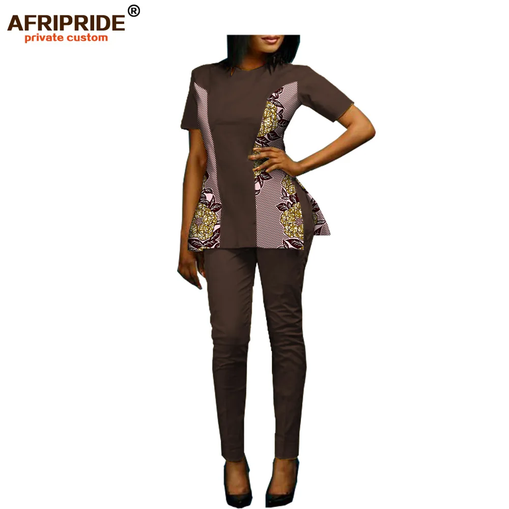 Женский брючный костюм в африканском стиле AFRIPRIDE с коротким рукавом и круглым