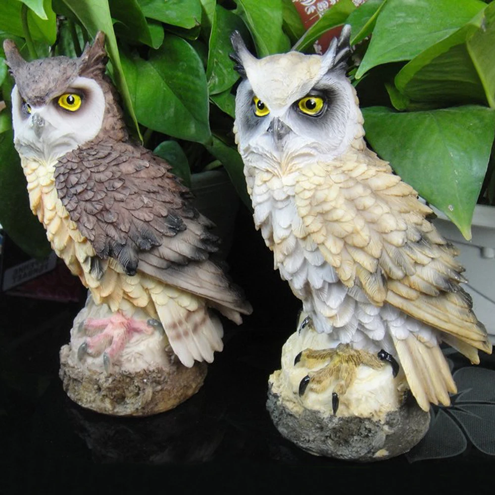 

Simulation Owl Realistic Adornment Artificial Birds Scarer Decoy Repellent Pest Control Fake Crow Resin Crafts Garden Supplies