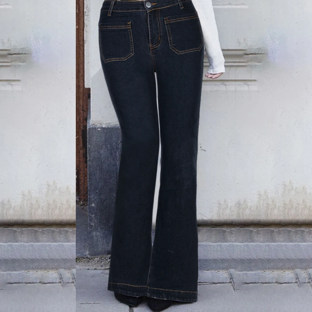 

Flare Jeans Pants Women Thin Vintage Denim Ladies High Waist Stretch Pocket Trousers Wide Leg Pants Streetwear Outfits