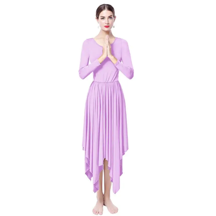 light purple A Женское платье для танцев, длинное платье макси, элегантное литургическое платье для танцев Танго, Одежда для танцев, одежда с рисунком на церковную тематику, женское балетное платье - Цвет: light purple A