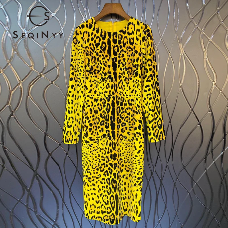 SEQINYY Sheath Velvet Dress Summer Spring New Fashion Design Women Runway Leopard Print High Quality Slim Knee Elegant