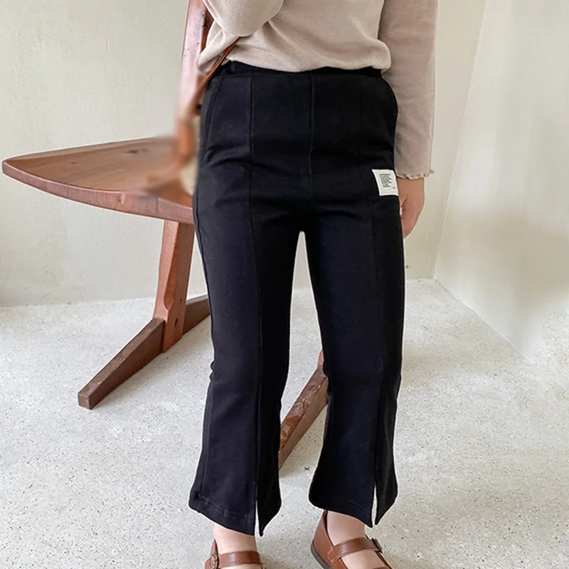 

Детские расклешенные брюки Bobora, эластичные штаны для девочек, детские серые хлопковые брюки, одежда для девочек черного и серого цвета