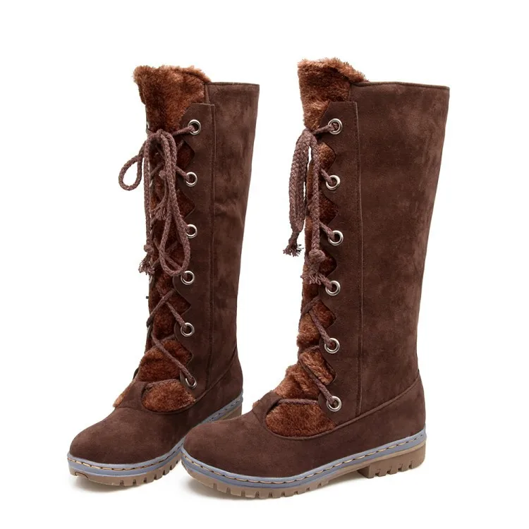 Женские сапоги до середины икры на низком каблуке со шнуровкой|Обувь для ходьбы| |