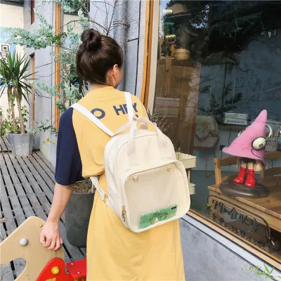 

2020 New Women Backpack Korean Version Pu Student School bag Large Capacity Transparent Jelly Leisure Travel Beach Bag ITA