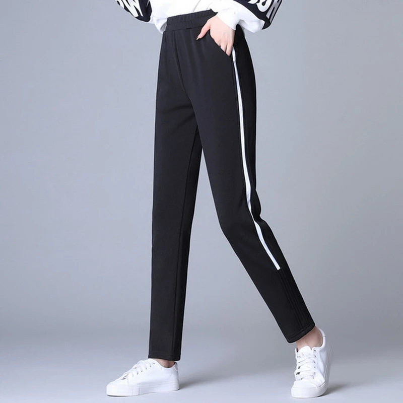 JORSEA зимние теплые штаны женские свободные полосатые флисовые шаровары Femme