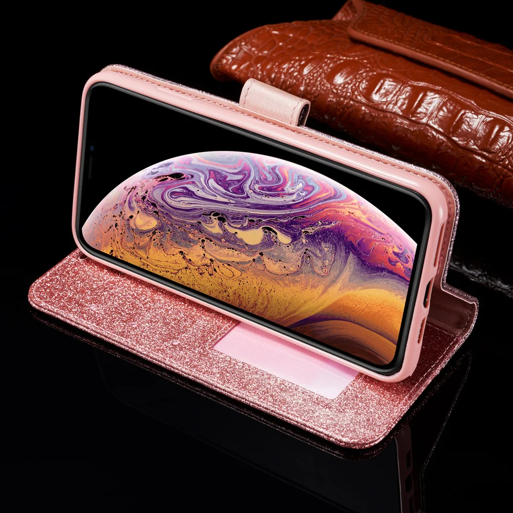 Блестящий Алмазный флип-чехол для iPhone 11 Pro Max 7 Plus 6 6S 8 XS X XR 8Plus iPhone11 SE 2020 кожаный