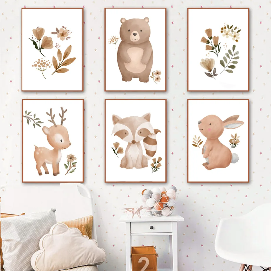 

Boho Deer Owl Bear Fox Raccoon Rabbit Butterfly Woodland Art Canvas Painting Posters And Prints Wall Pictures Kids Room Decor