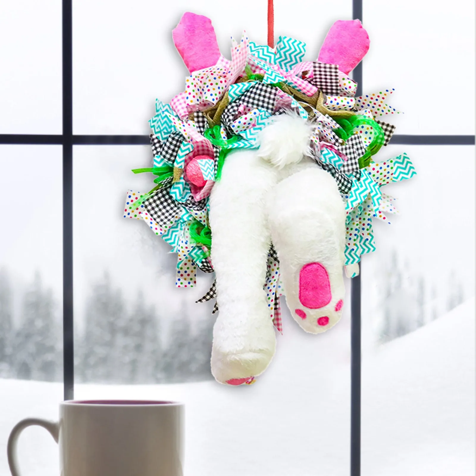 

Pasen Dief Bunny Butt Krans Met Pasen Cross Garland Home Decor Lente Bruiloft Krans Cartoon Bunny Vorm Ornamenten C18