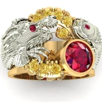 luxury exquisite two tone inlay ruby gemstone animal dragon rings for men diamond banquet ring wild dragon and phoenix rings