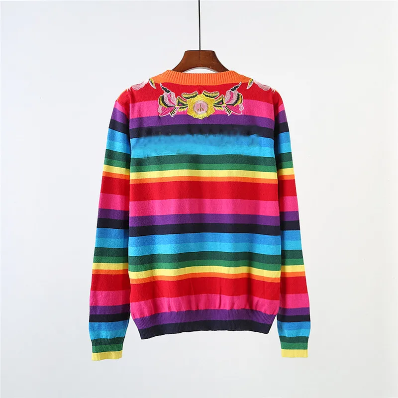 Женский полосатый свитер с вышивкой тигра брендовый вязаный джемпер Осень-зима
