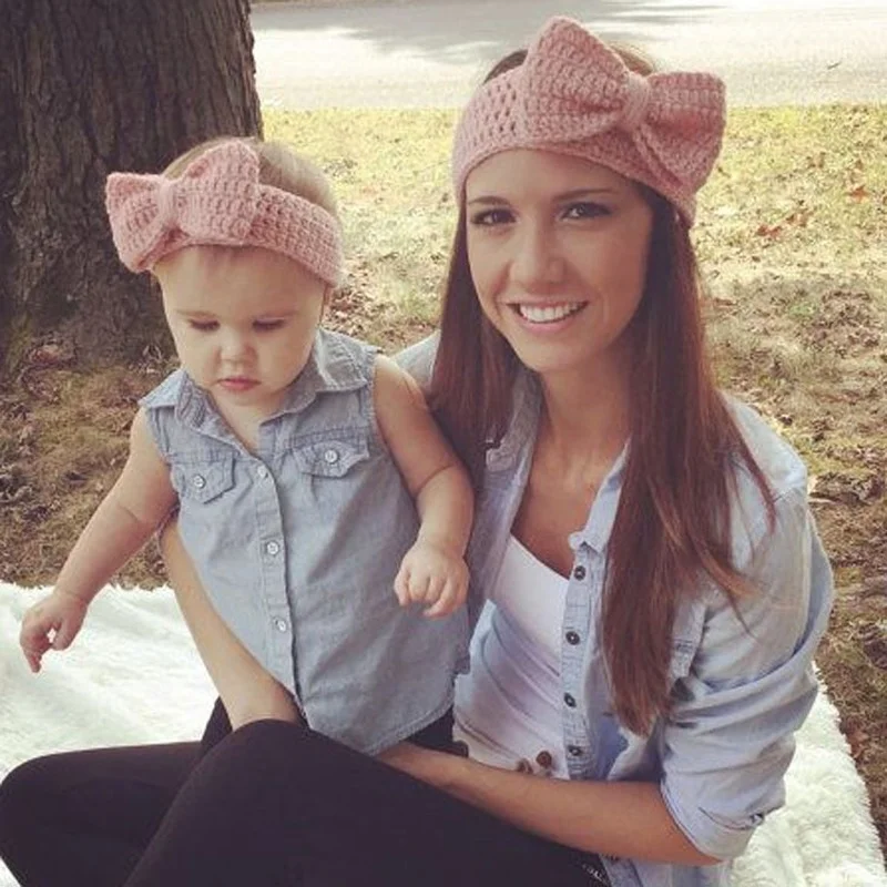 

New Fashion Woolen Knitted Bowknot Parent-child Hairband Winter Mother and Baby Knitted Warm Headgear