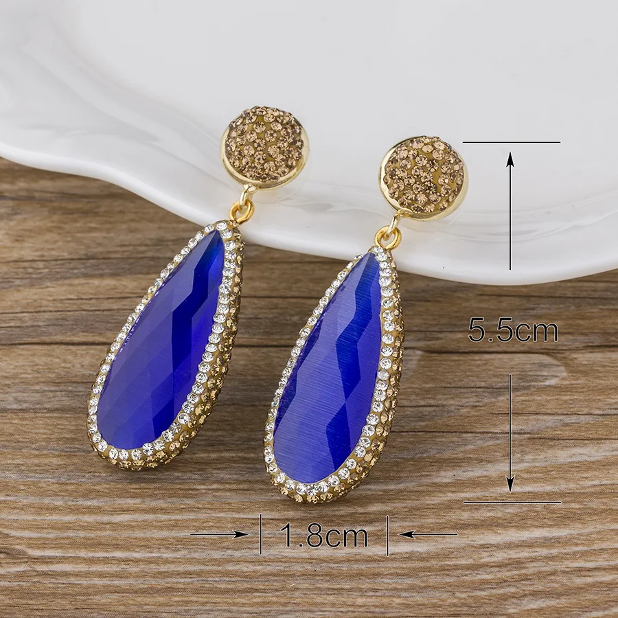 

Hot Sale Fashion Luxury Rhinestone Drop Earrings Natural Stone Crystal Zircon Earrings For Women Girls Party Wedding Jewelry