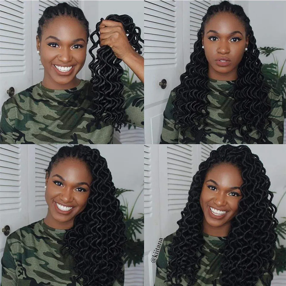 

AISI BEAUTY Goddess Faux Locs Curly Crochet Braids Hair for Black Women 24Roots 18Inch Ombre Synthetic Braiding Hair Extensions