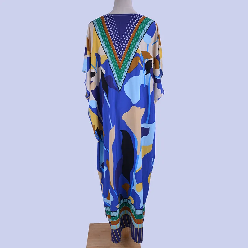 

Women's Boho Floral Kaftan Dress Beach Tunic Long Maxi Dress Beach Cover Up Plus Size