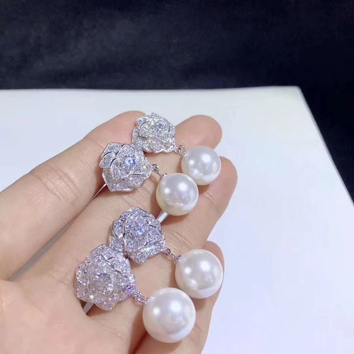 

Hot sell white black shell pearl earrings micro inlay zircon Flower accessories earrings fashion jewelry