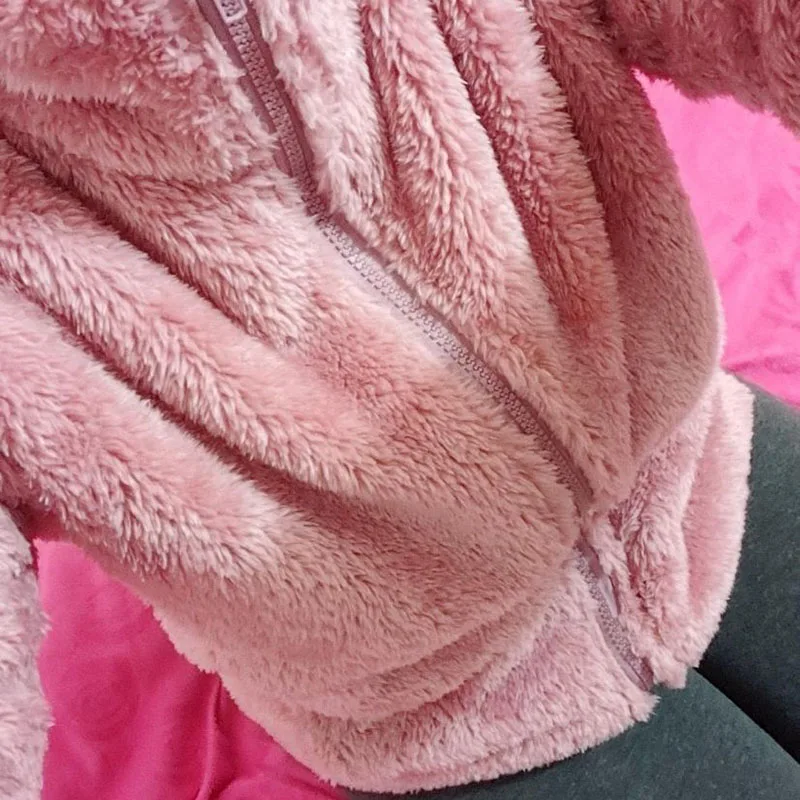 2021 new winter womens coral polar fleece jacket women outdoor warmth padded zip up plush sweatshirt women pink hoodie clothes free global shipping