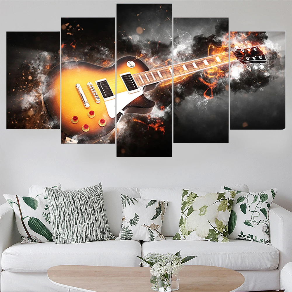 

5 Pieces Wall Art Canvas Painting Abstract Lightning Guitar Poster Modern Living Room Bedroom Home Modular Pictures Decoration