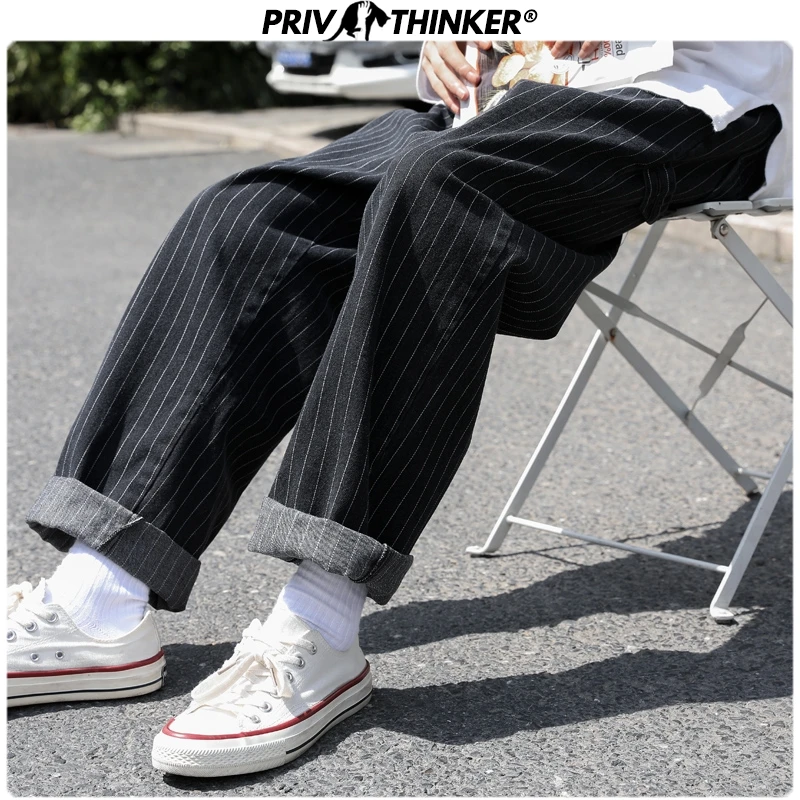 Privathinker Мужские Винтажные полосатые широкие джинсы 2020 мужские японские стильные