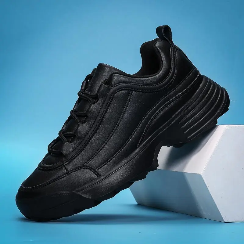 

Plus Size PU Leather Platform Lady Ladies Sport Shoes Sneakers Ladies Sports Shoes 2021 Womens Running Trainers Black GME-2446