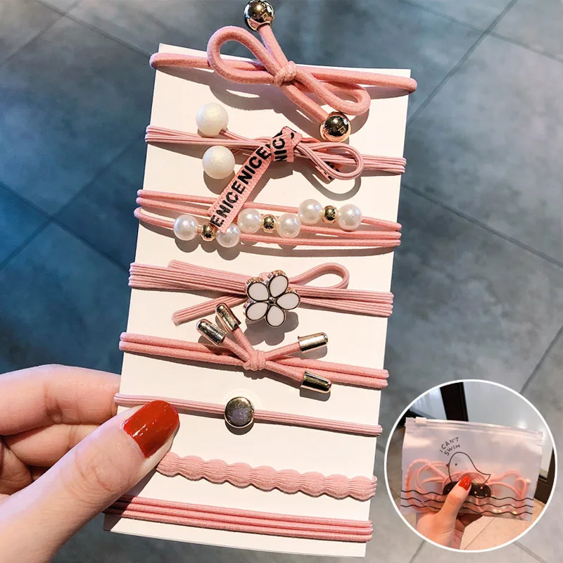 

5/8PCS/Set New Women Girls Elegant Flower Pearls Bow Elastic Hair Bands Sweet Scrunchie Headband Rubber Bands Hair Accessories