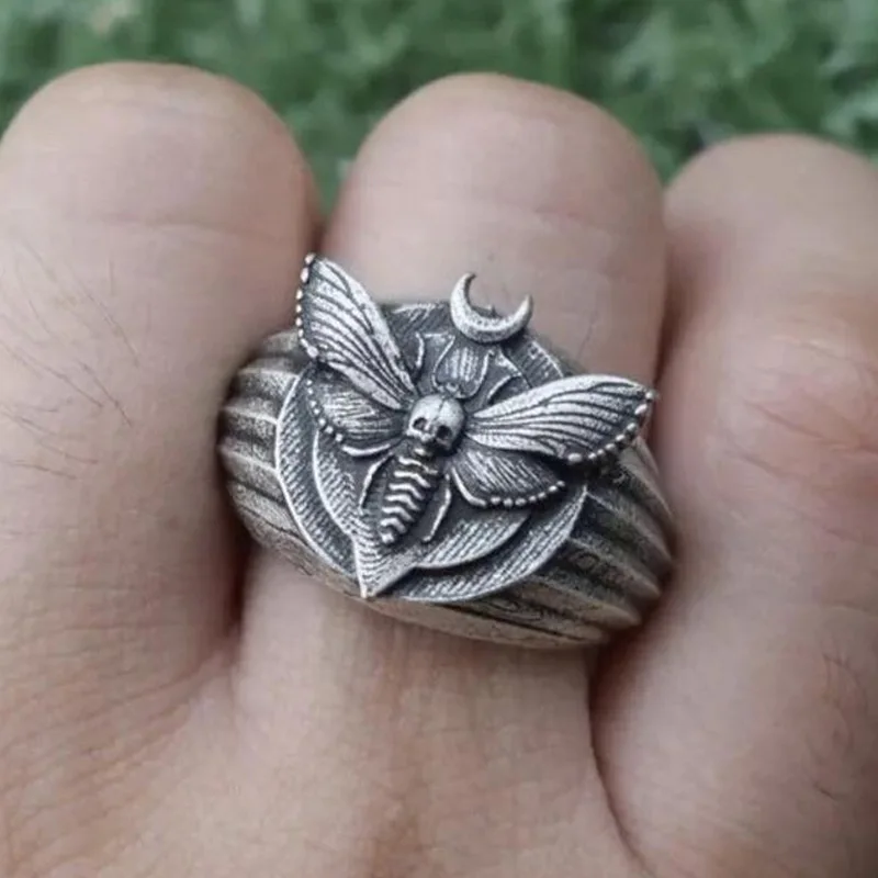 

Fashion Punk Skull Head Moth Silver Color Ring Women's Holiday Party Anniversary Jewelry Gift