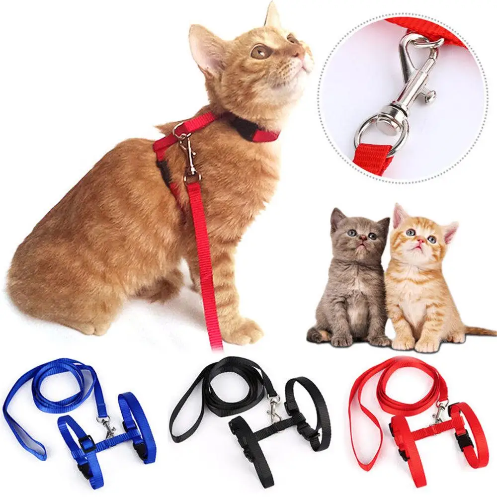 

Cat Puppy Adjustable Harness Collar Nylon Leash Lead Safety Walking Rope