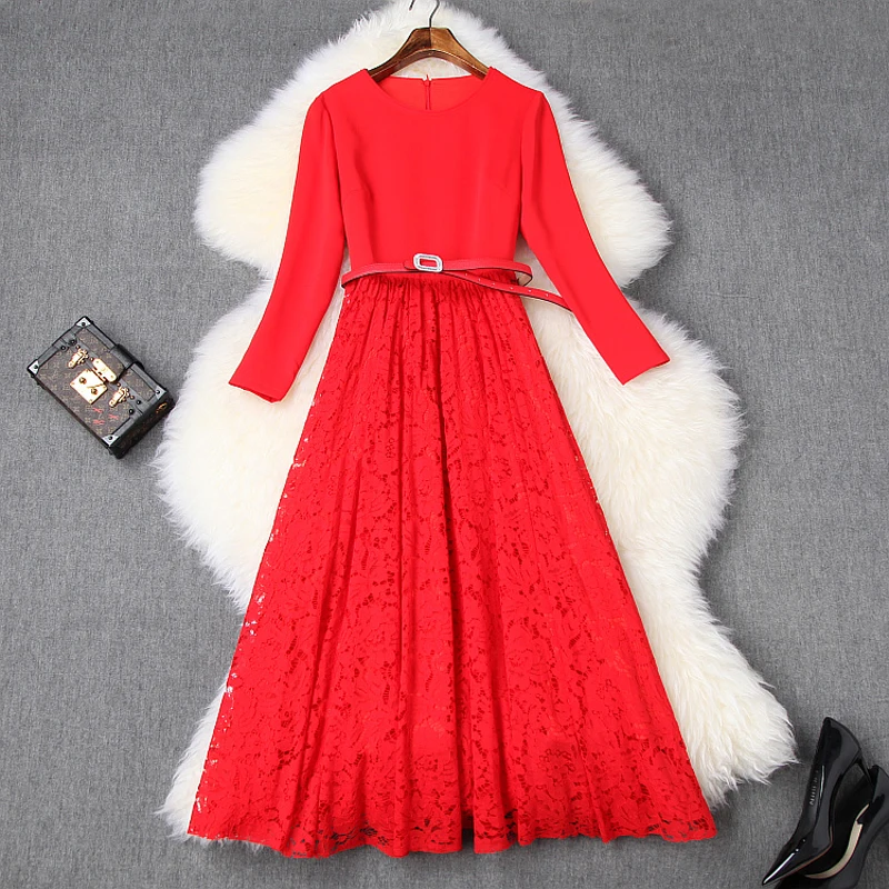 Женское длинное кружевное платье элегантное праздничное с высокой талией