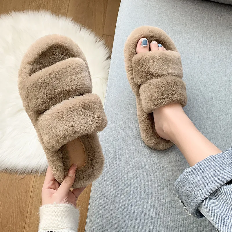 

Plush Slippers Women Outdoor Autumn Winter 2021 New Lovely Cotton Shoes House Slippers Fleeces Thicken Warm Slippers Botas Mujer