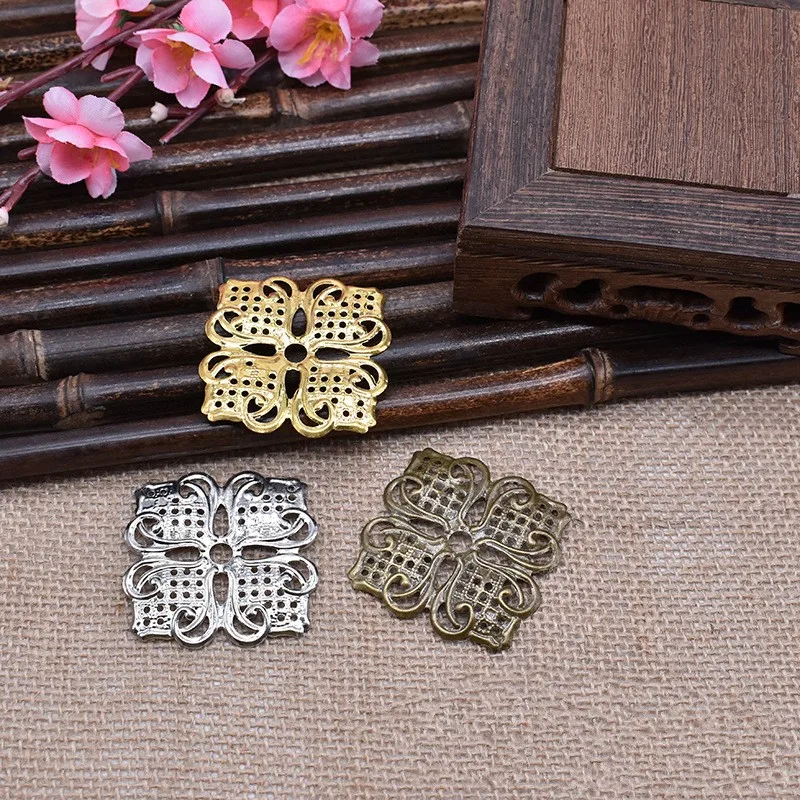 

20Pcs 3Colors Square Filigree Wraps Connectors Metal Crafts Gift Hair Jewelry Accessories Ancient Decorative Findings