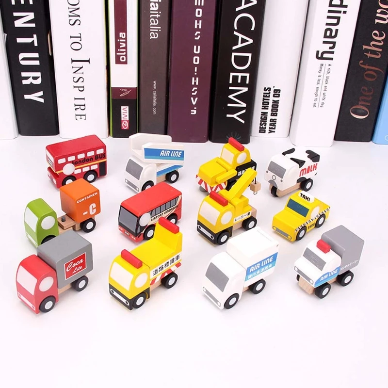 

12 шт./компл. Деревянный Мини-самолет/инженерные транспортные средства/автомобили/Военные транспортные средства, модель игрушечного трансп...