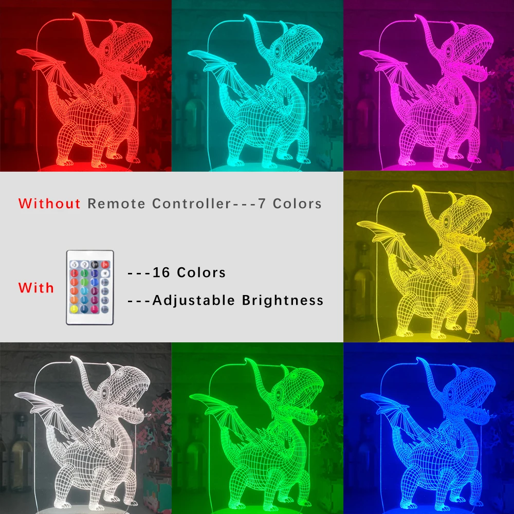 Новый динозавр 3D Vision лампа Muticolors Led RGB Ночной светильник для детей мальчиков