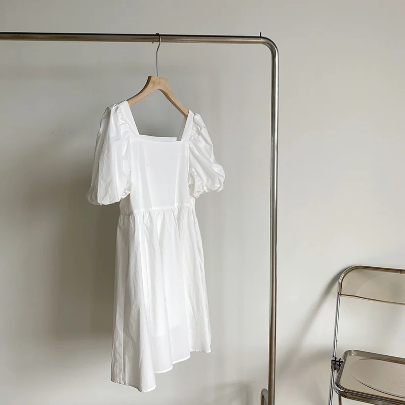 

Square Neck Bubble Sleeve Dress Women's 2021 Summer 3-color Korean Relaxed Simple Dress